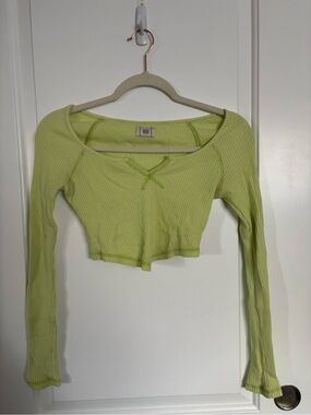 BDG Lime Green Ribbed Long-Sleeve Cropped Top